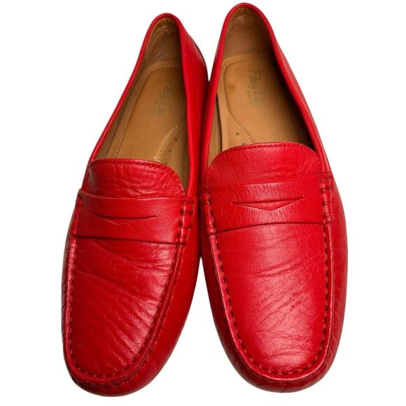 Flag Ltd Morgan Red Leather Square Toe Penny Loafer Driving Moc Women Sz 8 Prep - Picture 8 of 11